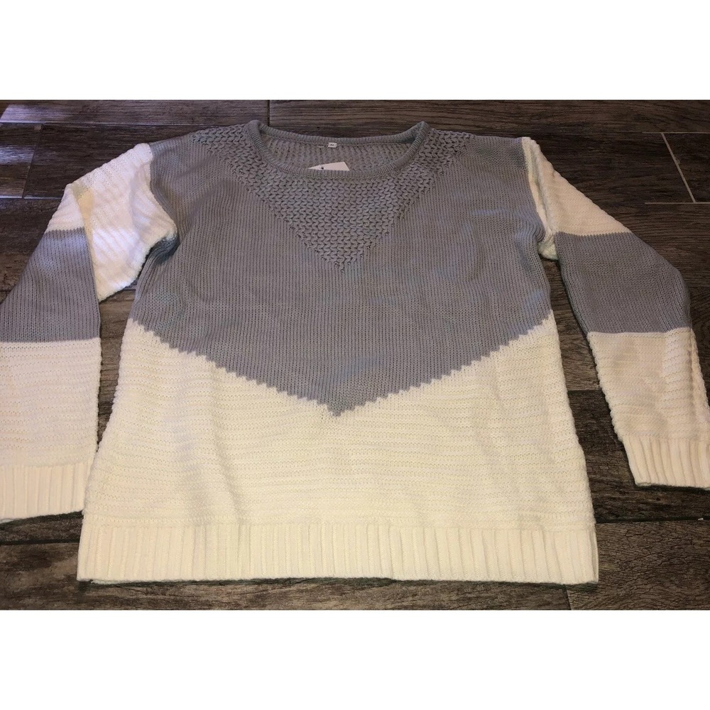 Shermie Womens Long Sleeve Crew Neck‎ Pullover Sweater Gray White Sz Medium